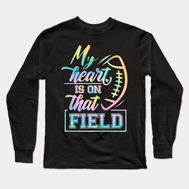 Funny My Heart Is On That Field Football Mom Leopard Long Sleeve T-Shirt by Ene Alda